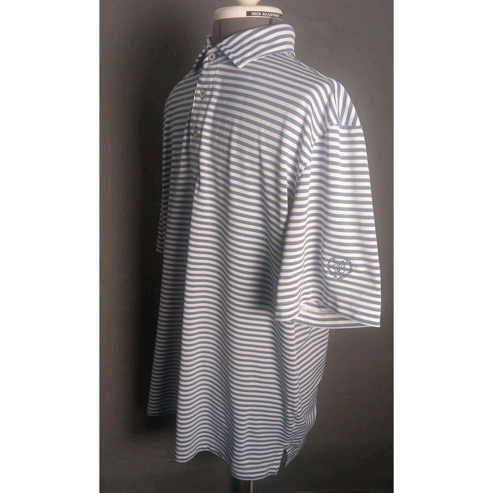 Stitch Polo Shirt Mens M/L Blue Striped Golf Damon Performance Stretch CC Logo